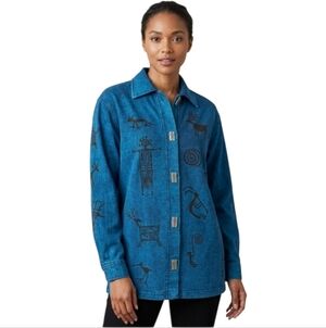 SM Bfofo Vintage 90s Tribal Aztec Petroglyphs Fleece Shacket